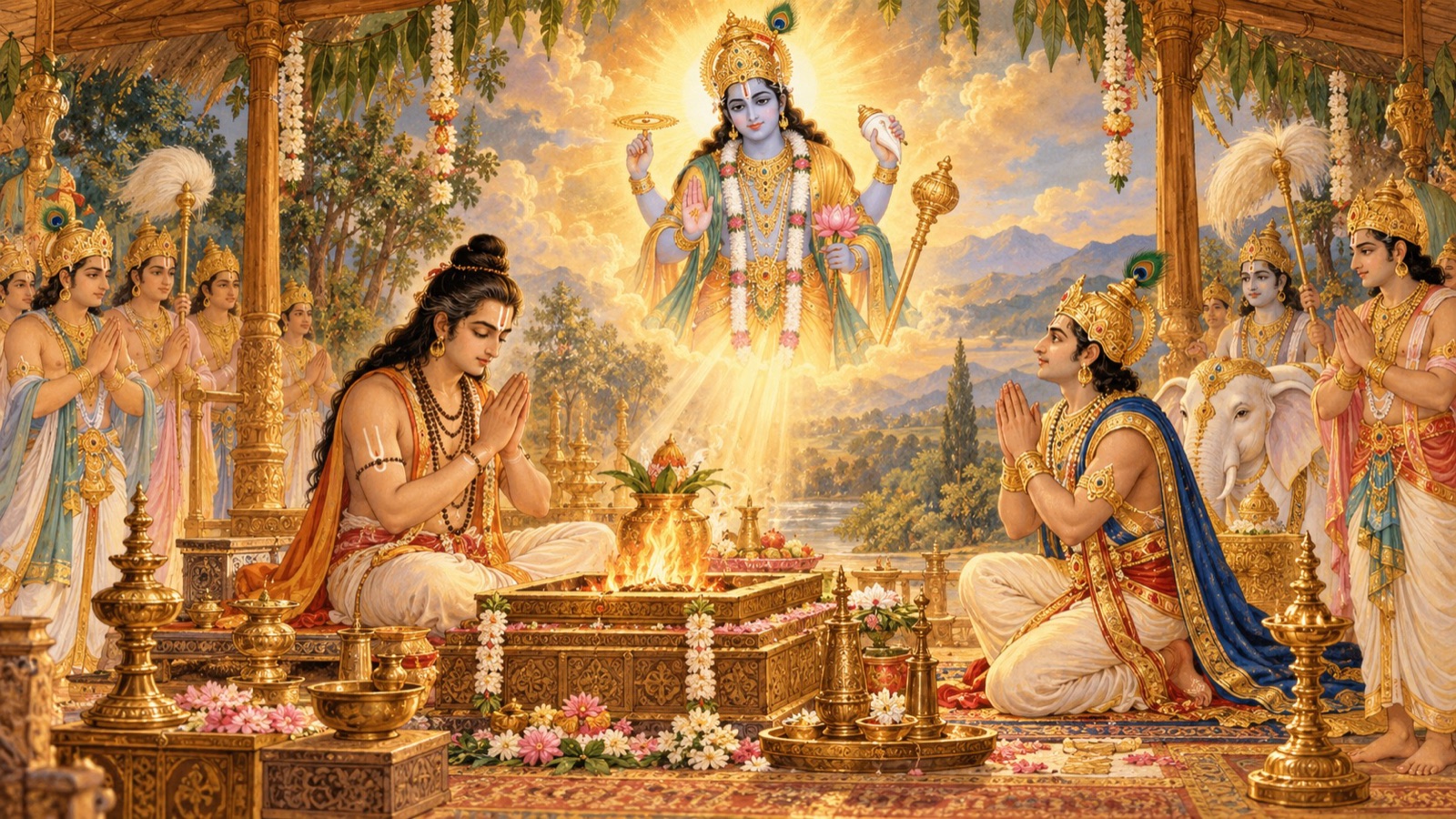 The sage Visvarupa as priest of the gods restoring the lost fortune to Indra by his prayer to Vishnu