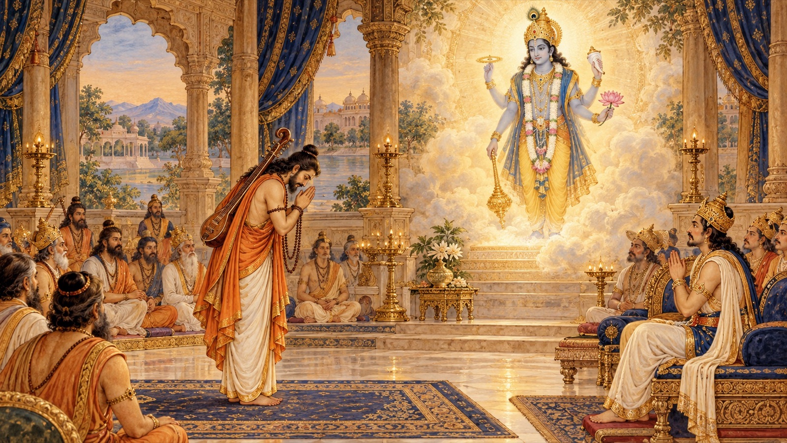सिद्ध नारद भगवान् नारायण को प्रणाम करते हुए युधिष्ठिर को उपदेश आरम्भ करते हुए