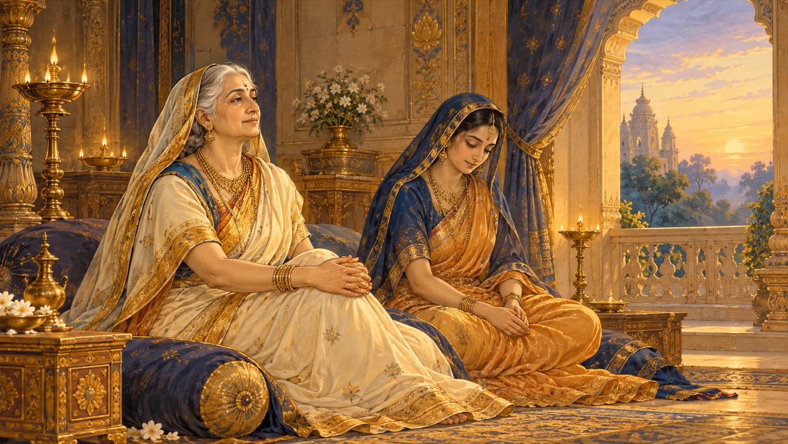 दिति तथा उसकी विधवा पुत्रवधू शान्त, शोक-रहित, चित्त सत्य में स्थिर किए हुए