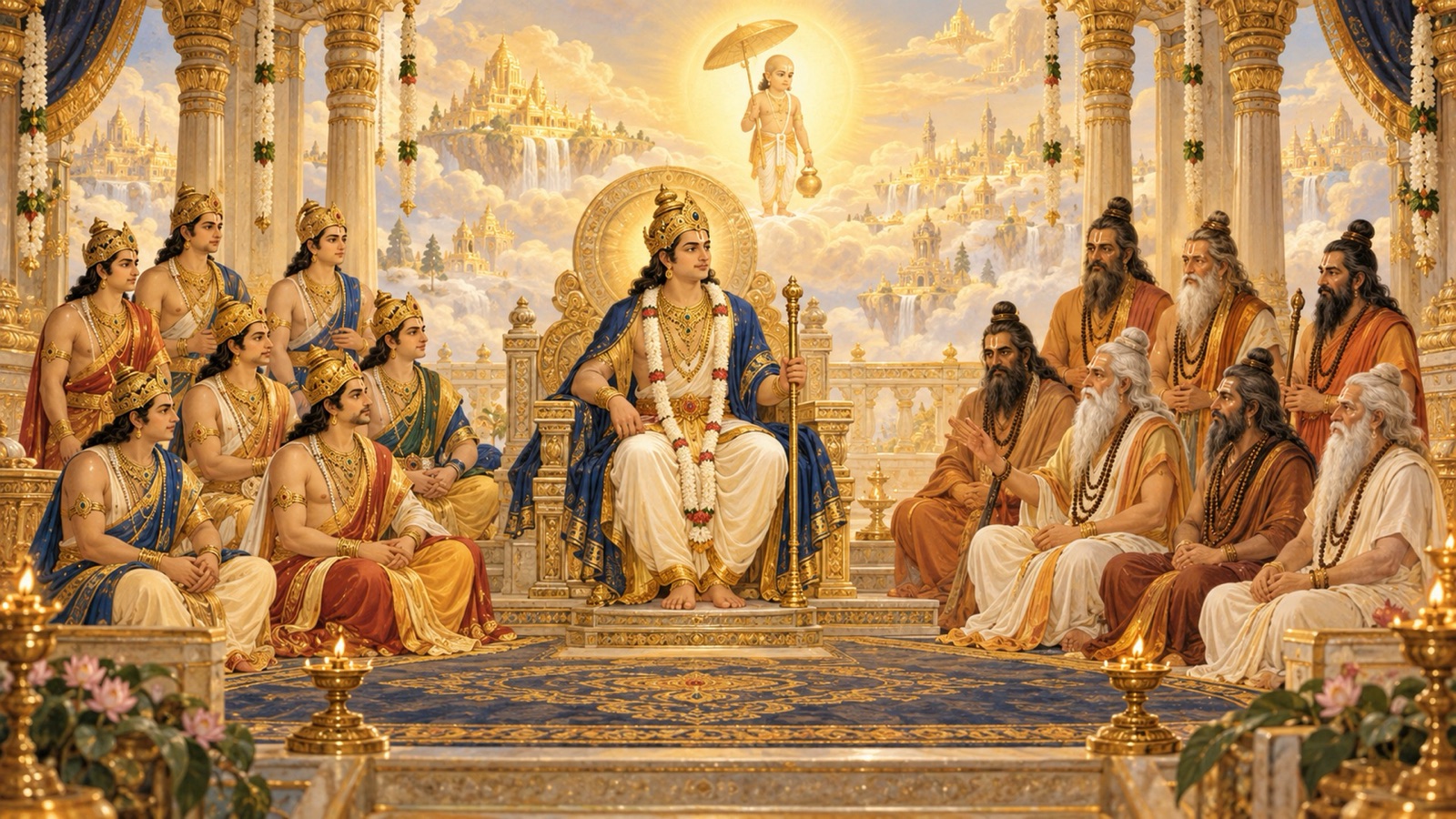 वर्तमान सातवें मनु श्रद्धादेव अपने पुत्रों, ऋषियों सहित, और भगवान का वामन अवतार