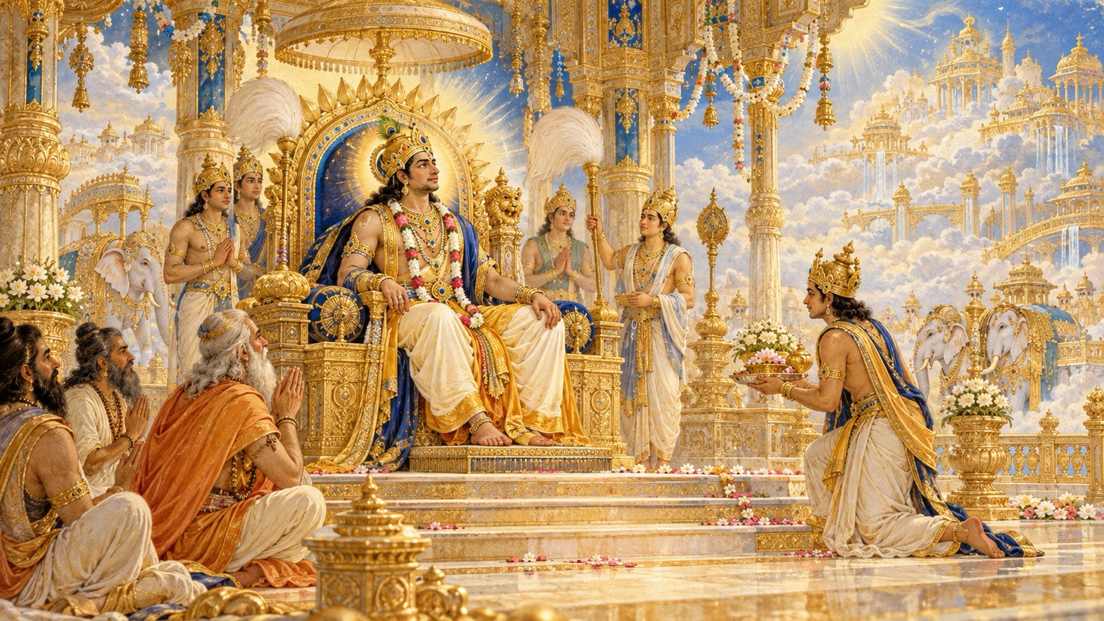 The demon king Bali enthroned as the future Indra of the eighth Manvantara