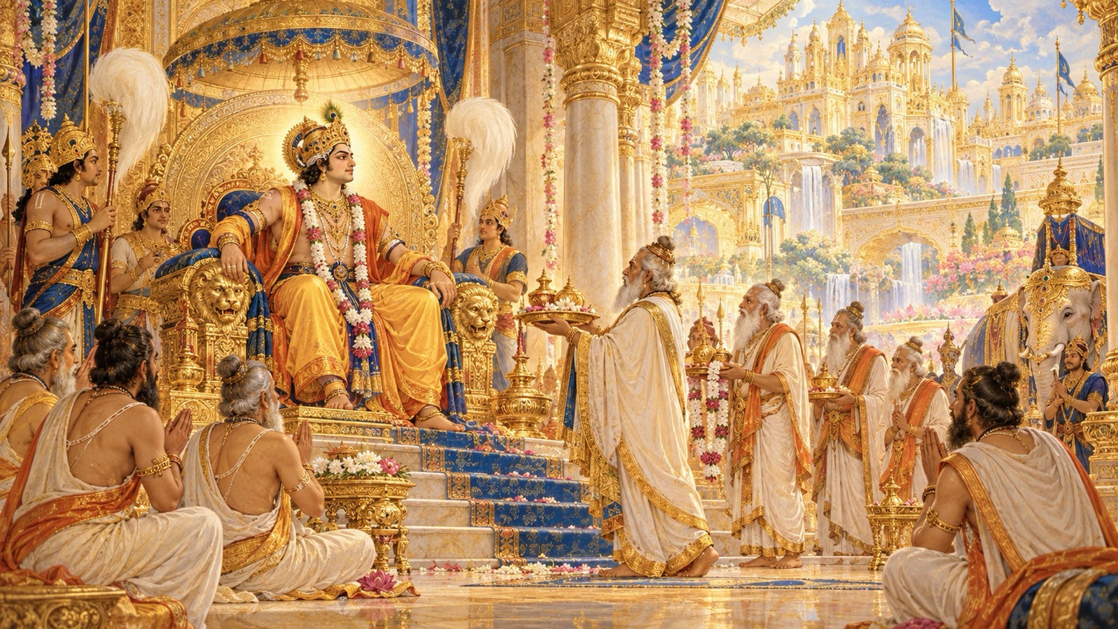 The demon king Bali enthroned in glory as ruler of the three worlds