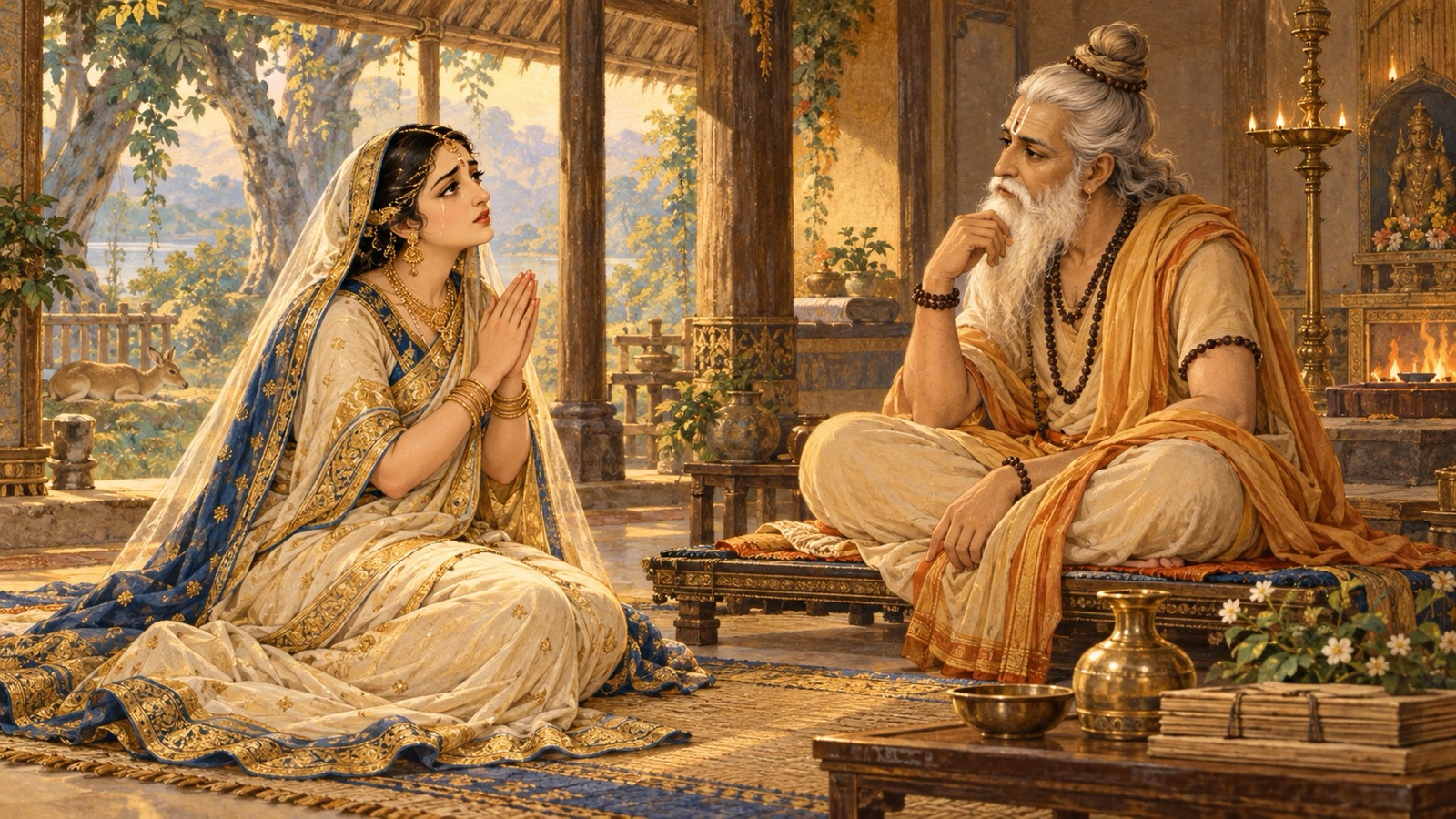 अदिति ऋषि कश्यप के समक्ष देवताओं के सौभाग्य और धाम के नष्ट होने का हृदय खोलती हुई