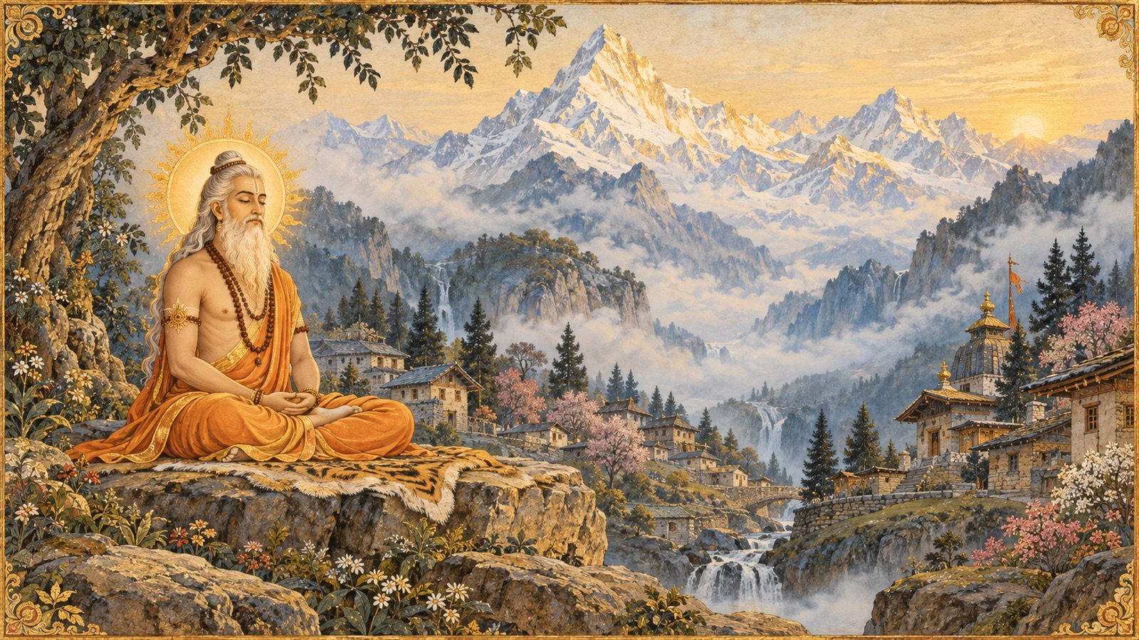 The perfected yogi Maru in deep meditation at the hidden village of Kalapagrama