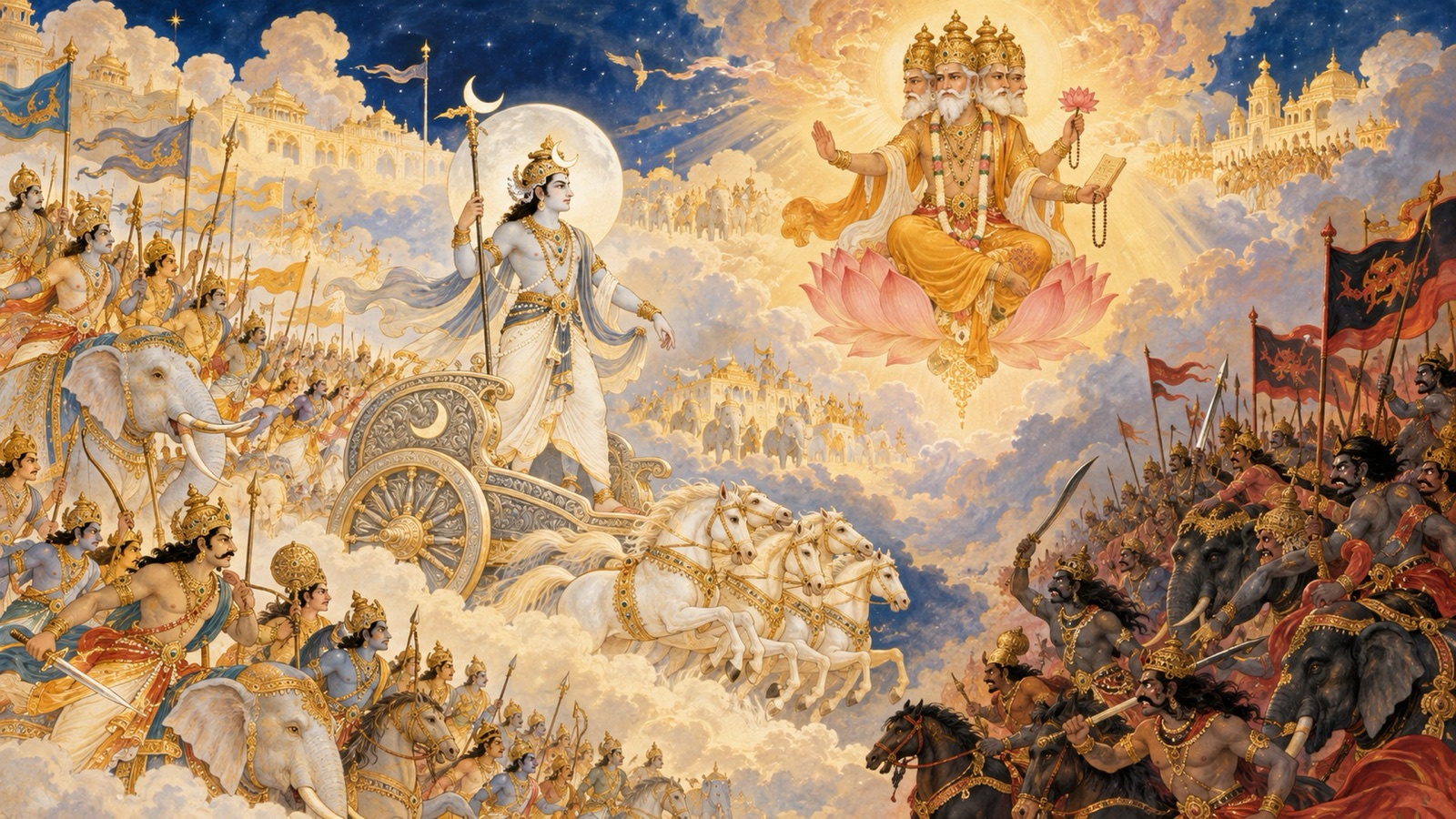 तारा के लिए देवताओं एवं असुरों का युद्ध, जिसे अभिमानी सोम लौटाने से इनकार करते हैं