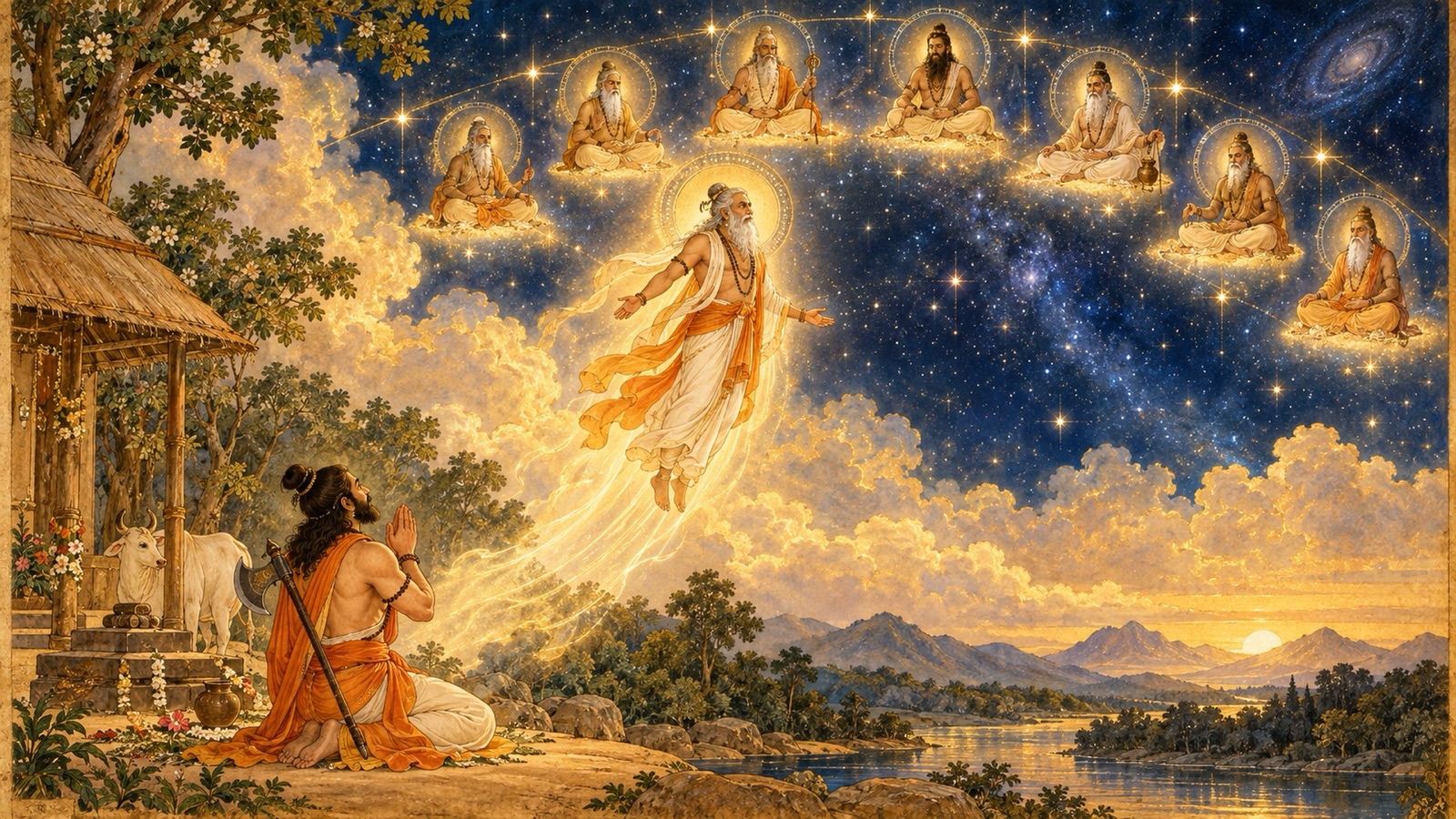 The sage Jamadagni restored and taking his place among the seven great sages