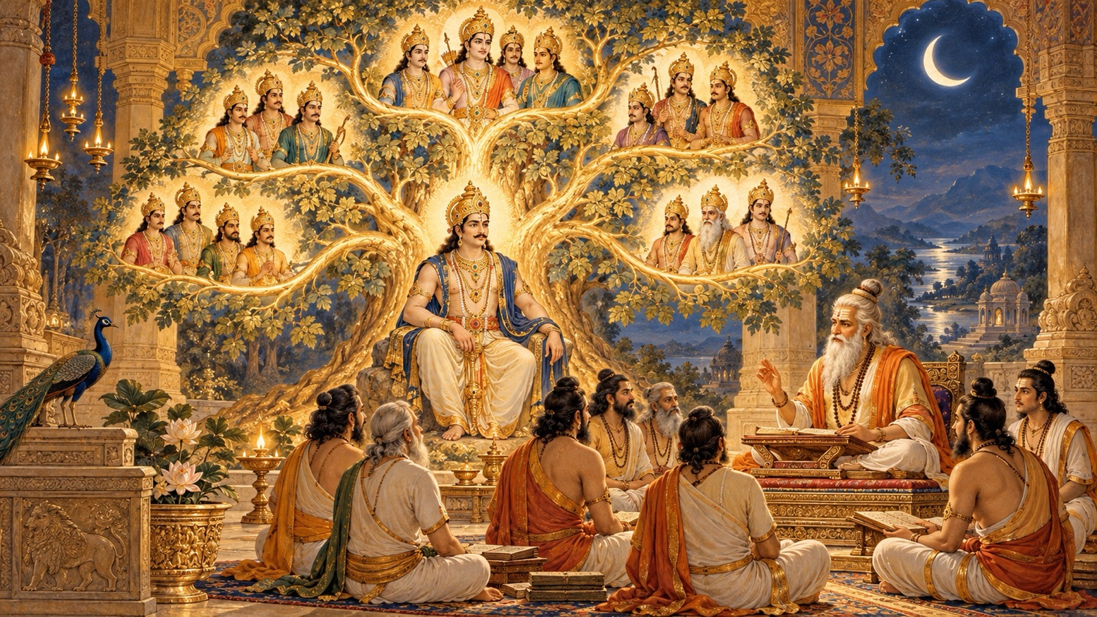 The lunar dynasty branching from Ayu into the line of Kshatravrddha and the sage Saunaka