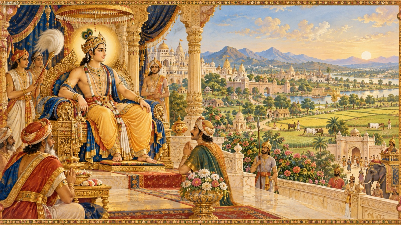 King Alarka reigning in the vigour of youth over a prosperous kingdom for sixty-six thousand years