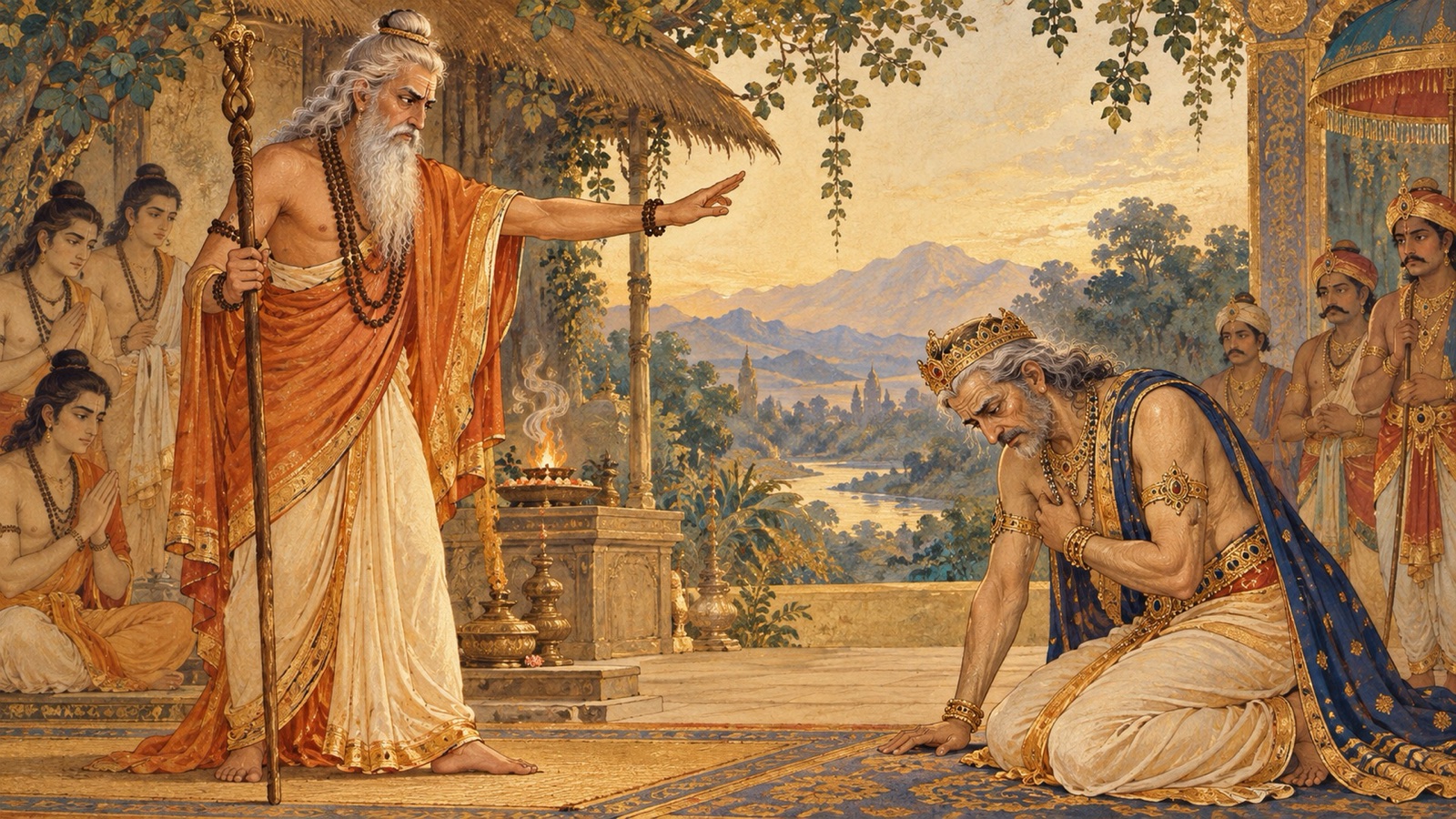 राजा ययाति को असमय वृद्धावस्था का शाप देते ऋषि शुक्राचार्य