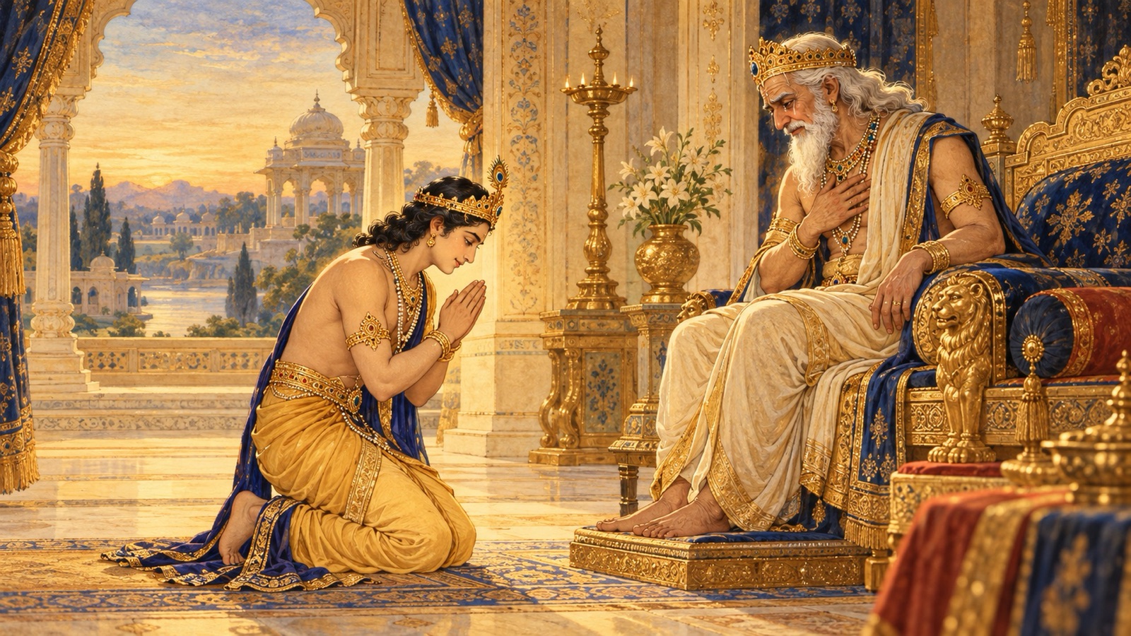 The devoted son Puru accepting his father's old age and giving his own youth
