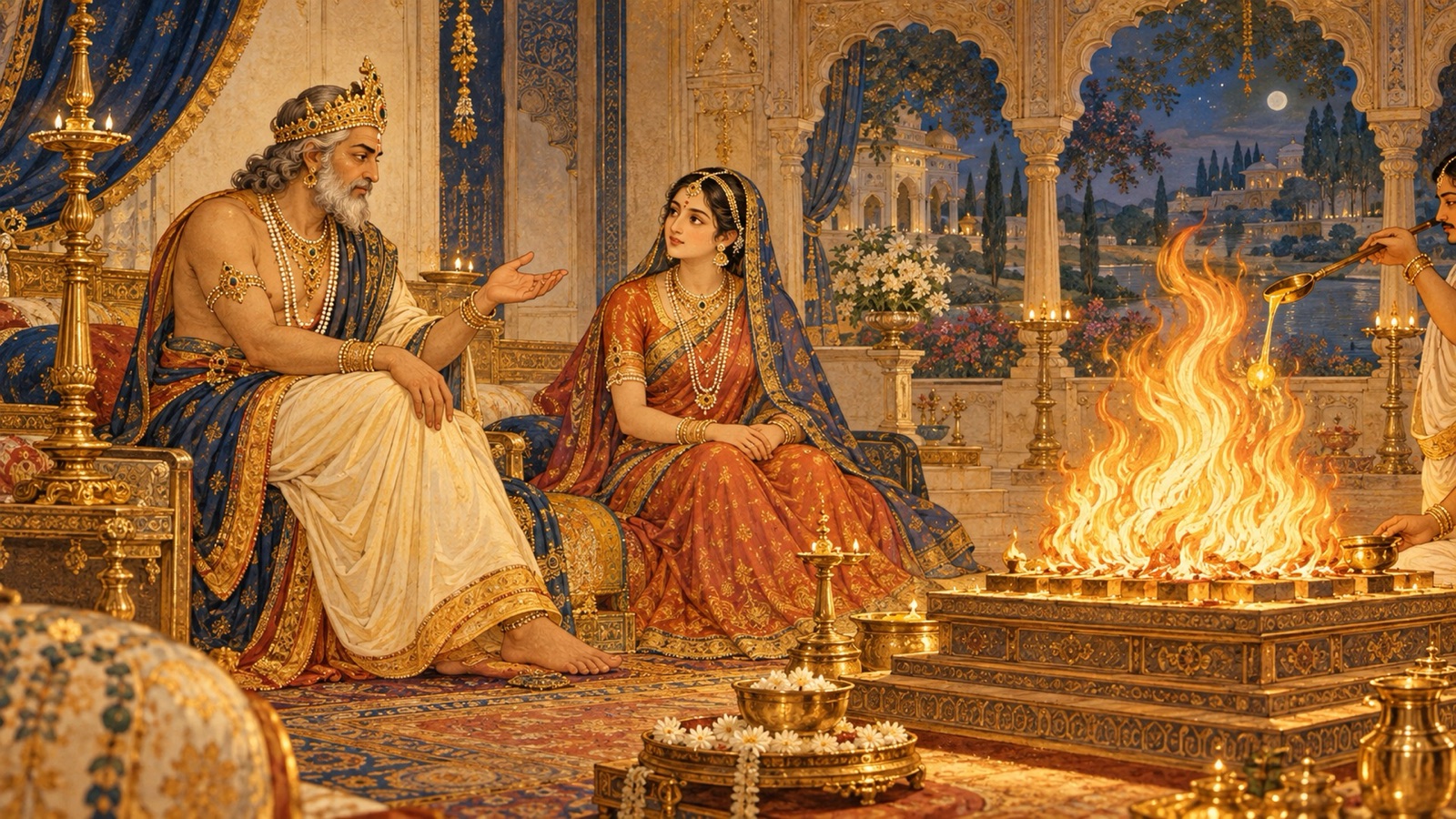 King Yayati teaching Devayani that desire grows like fire fed with ghee