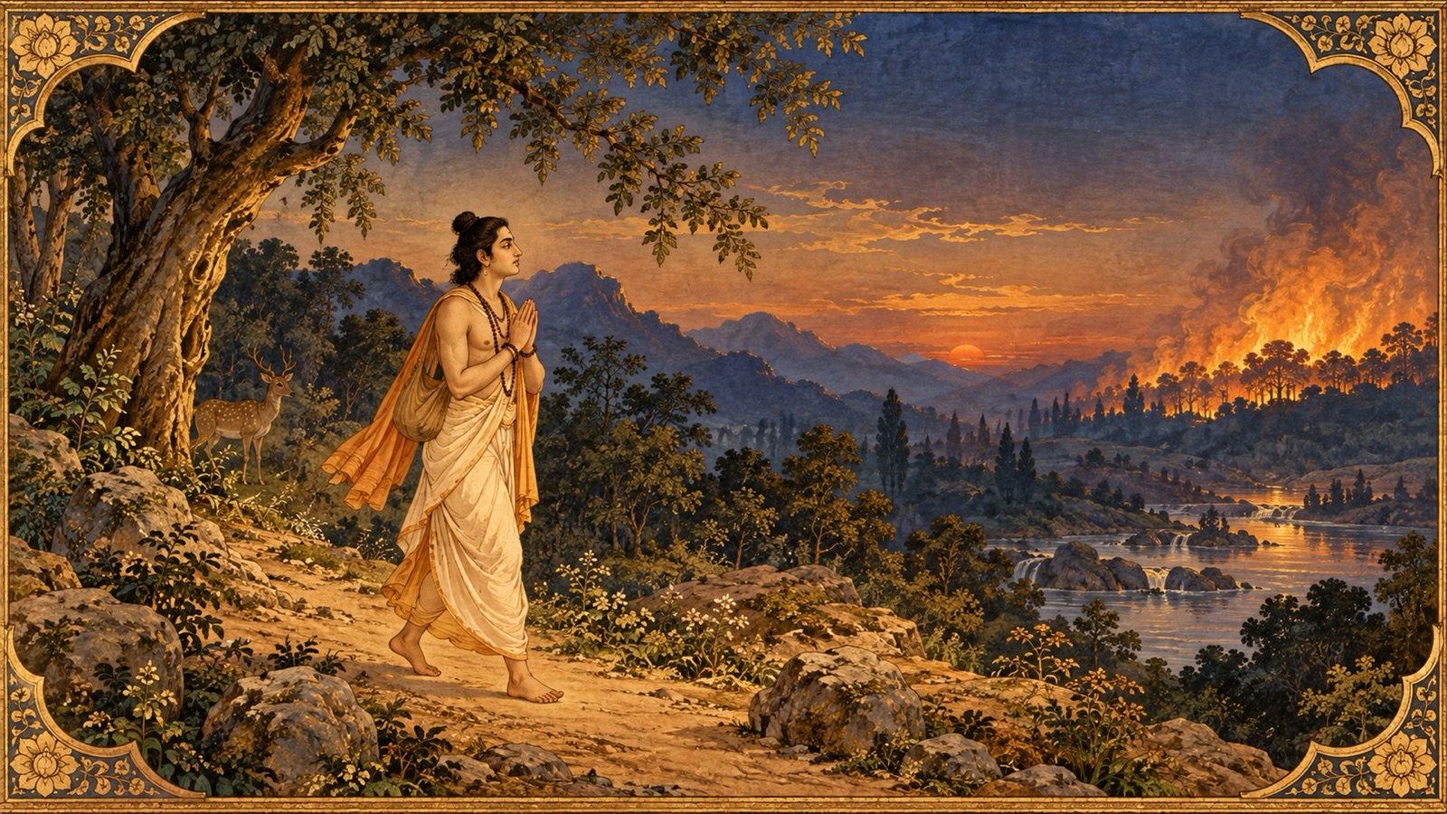 Prshadhra as a serene wandering ascetic absorbed in devotion to Lord Vasudeva