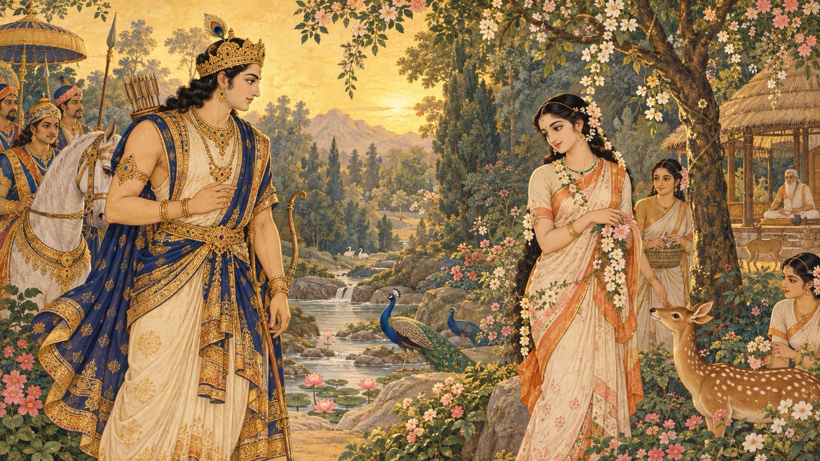 ऋषि कण्व के आश्रम में शकुन्तला को देखते राजा दुष्मन्त