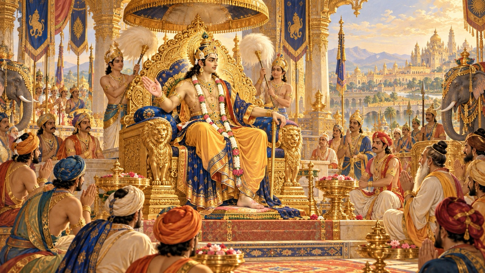 Emperor Bharata reigning as a universal monarch of unmatched glory