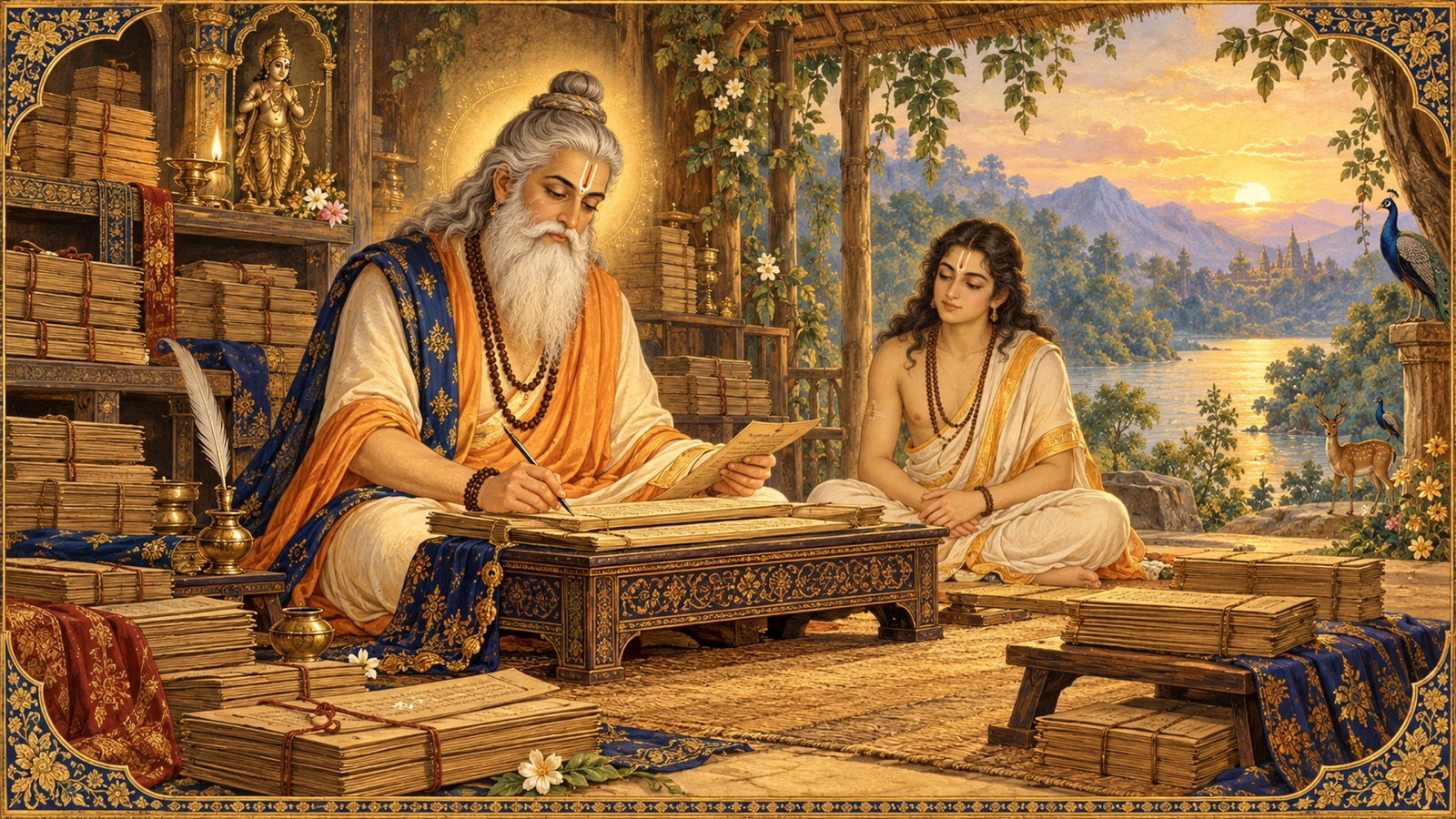 श्री हरि के अंश ऋषि व्यास, वेदों को विभाजित करते एवं सुरक्षित रखते हुए