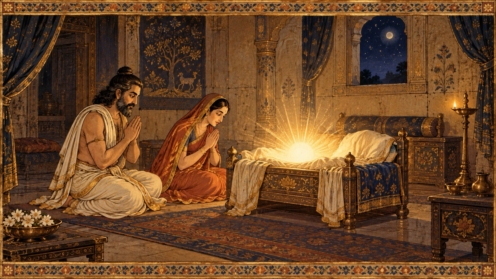 वसुदेव एवं देवकी के घर में, यदु-वंशावली के समापन पर, भगवान् श्री कृष्ण का देदीप्यमान अवतरण