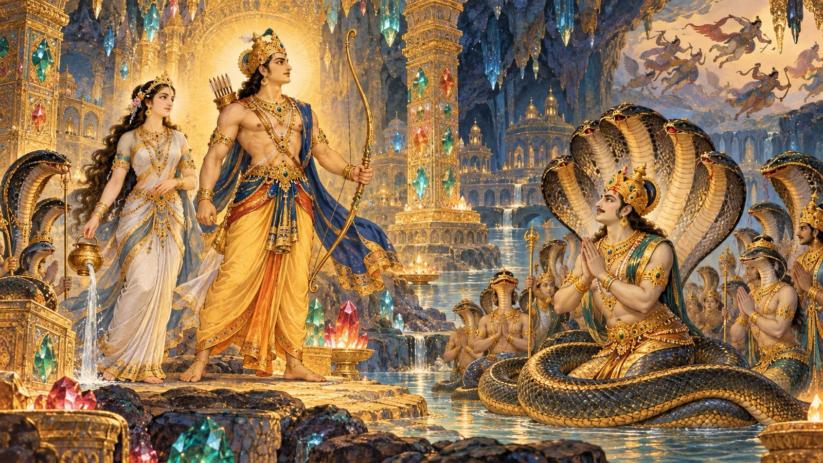 Purukutsa, empowered by Lord Vishnu, slaying the Gandharvas in the subterranean realm of Rasatala