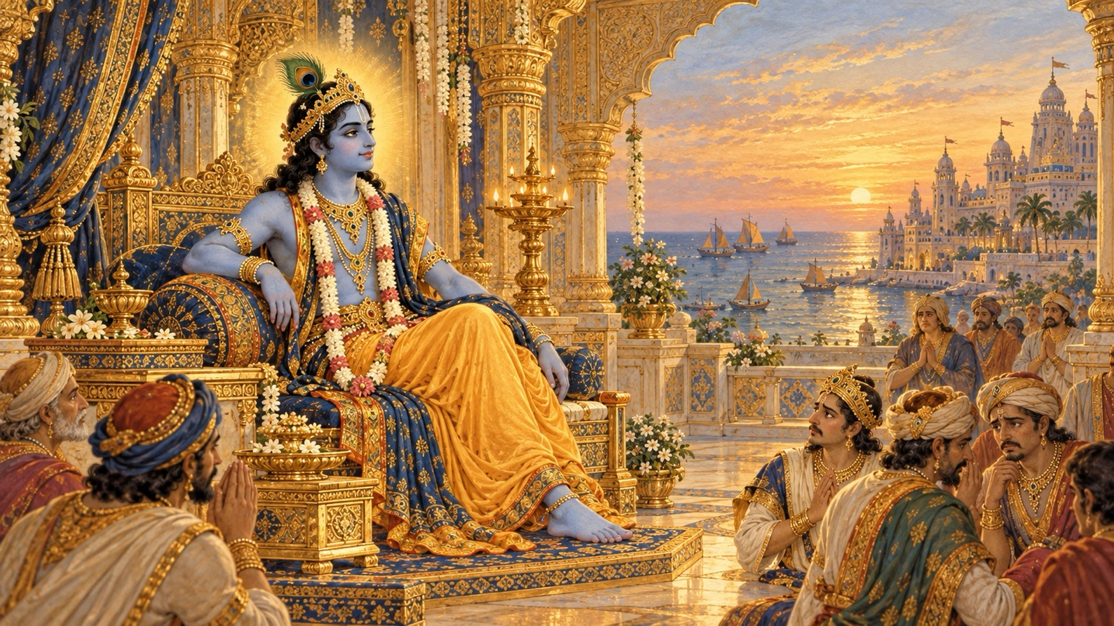 द्वारका के विस्मय के मध्य शान्त भगवान् श्रीकृष्ण, ऋषियों के शाप को स्वीकार करते हुए