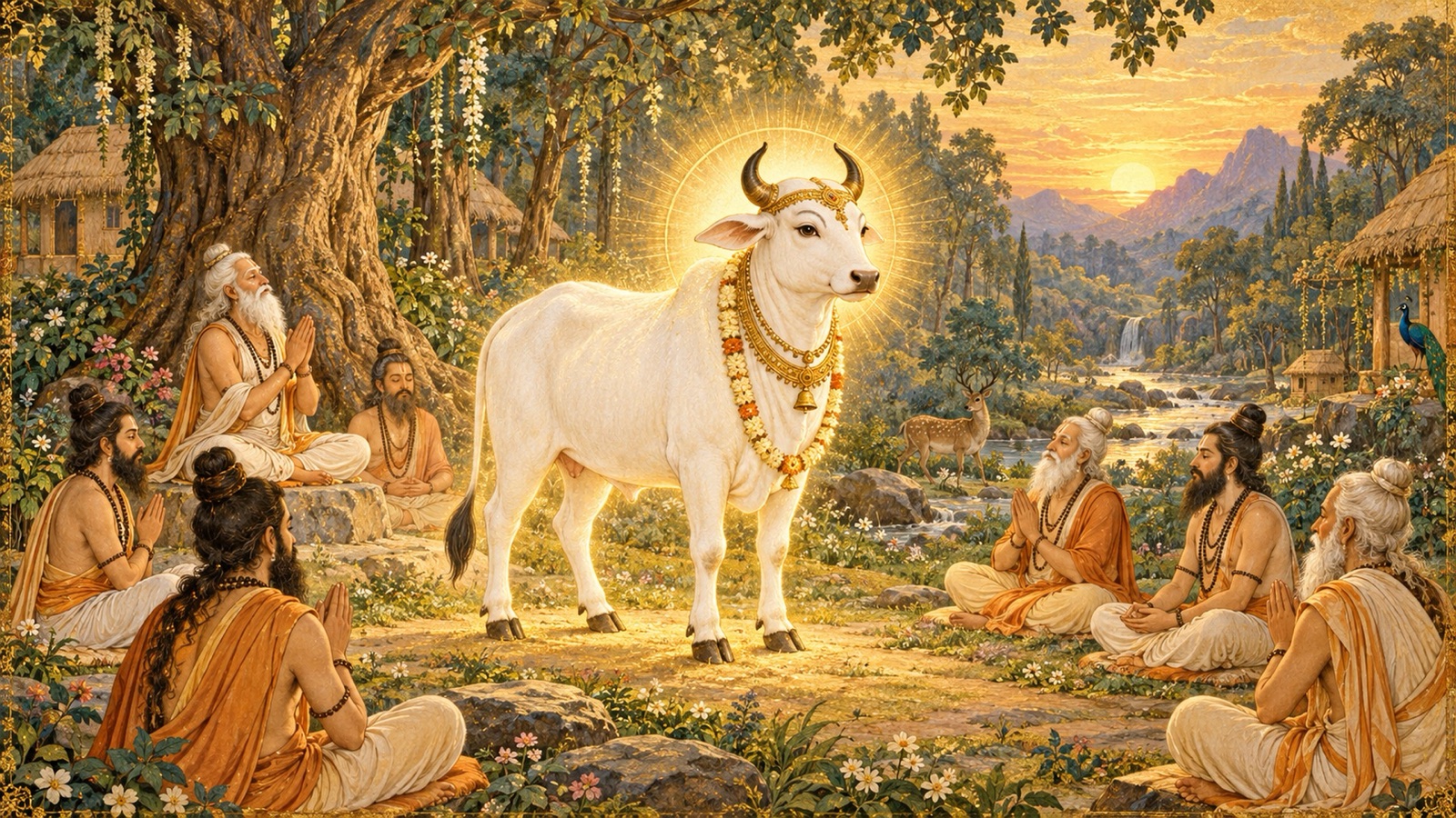 प्रथम सत्ययुग के ऋषि भगवान् के चतुष्पाद धर्म-वृषभ रूप के समक्ष गहन तप में स्थित