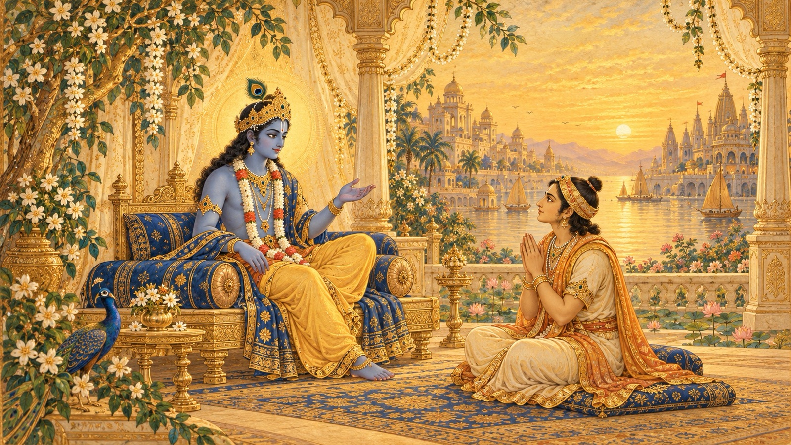 भगवान् श्रीकृष्ण उद्धव को उपदेश देते हुए, हर प्राणी में समान रूप से चमकता एक दिव्य प्रकाश
