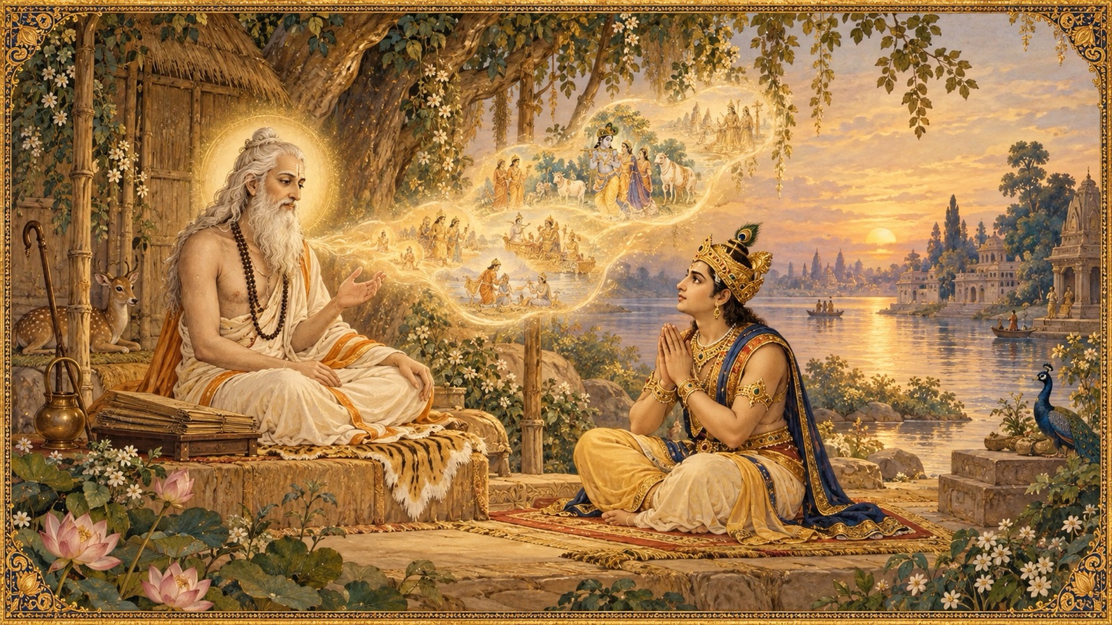 राजा परीक्षित चमत्कृत होकर सुकदेव गोस्वामी से भगवान् के पावन तिरोधान की कथा सुनते हुए