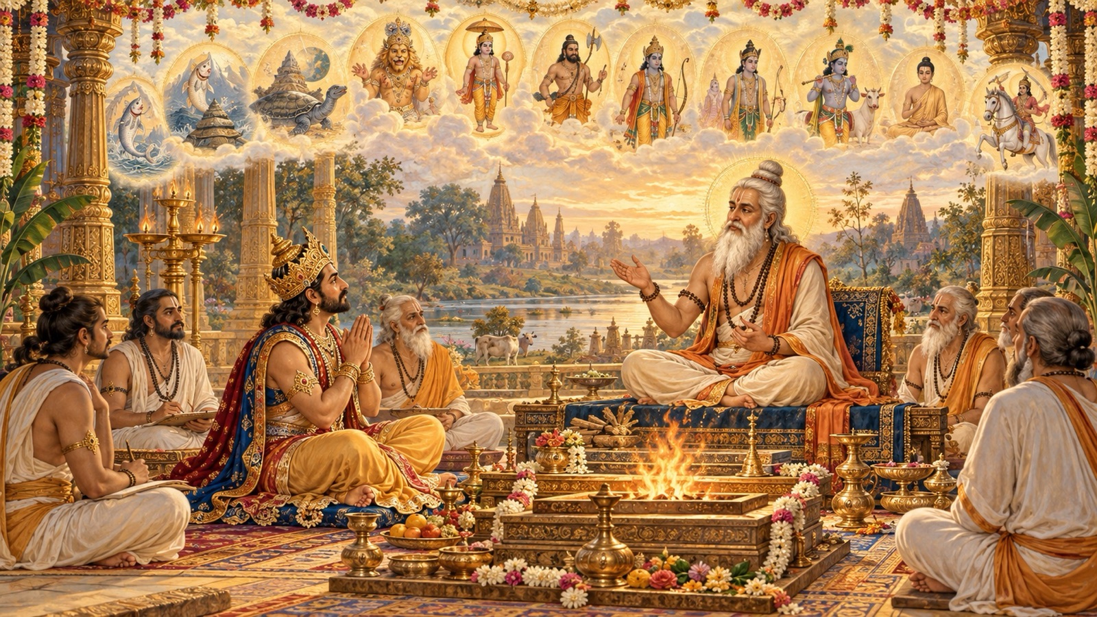 अपने यज्ञ में श्रद्धालु राजा निमि को भगवान् के अनेक अवतारों का वर्णन करते ऋषि द्रुमिल