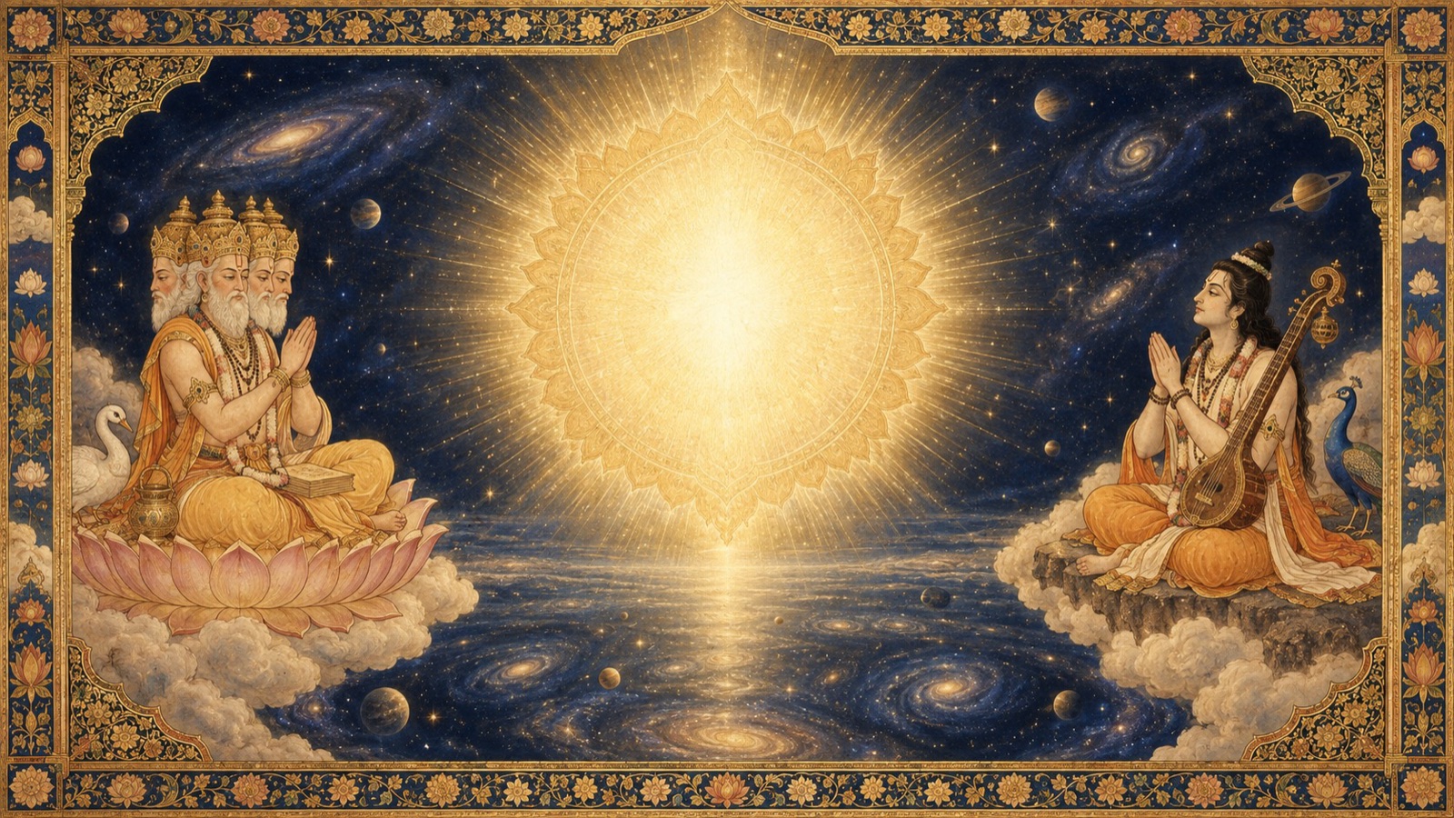 दिव्य प्रकाश की एक निराकार, देदीप्यमान आभा जिसके समक्ष ऋषि तथा ब्रह्मा स्तुति में नतमस्तक हैं
