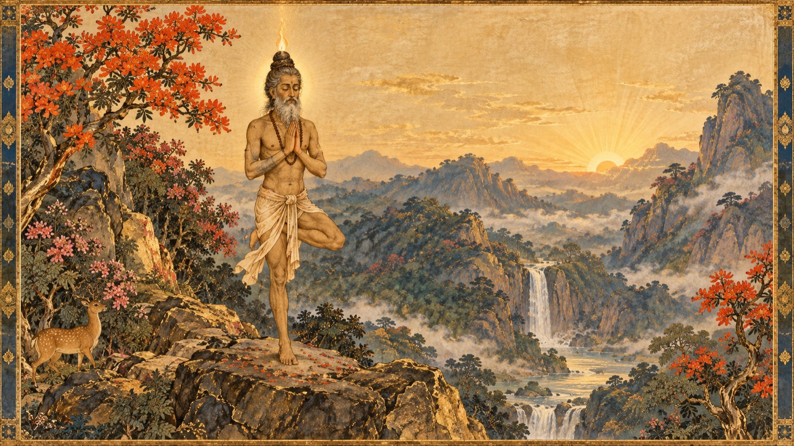 ऋक्ष पर्वत पर एक पैर पर खड़े होकर कठोर तप करते ऋषि अत्रि
