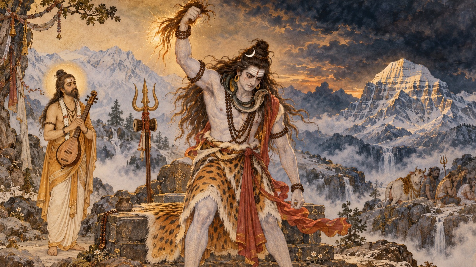 सती की मृत्यु पर शोक तथा क्रोध से आविष्ट भगवान् शिव अपनी जटा से प्रज्वलित लट उखाड़कर भूमि पर पटकते हुए