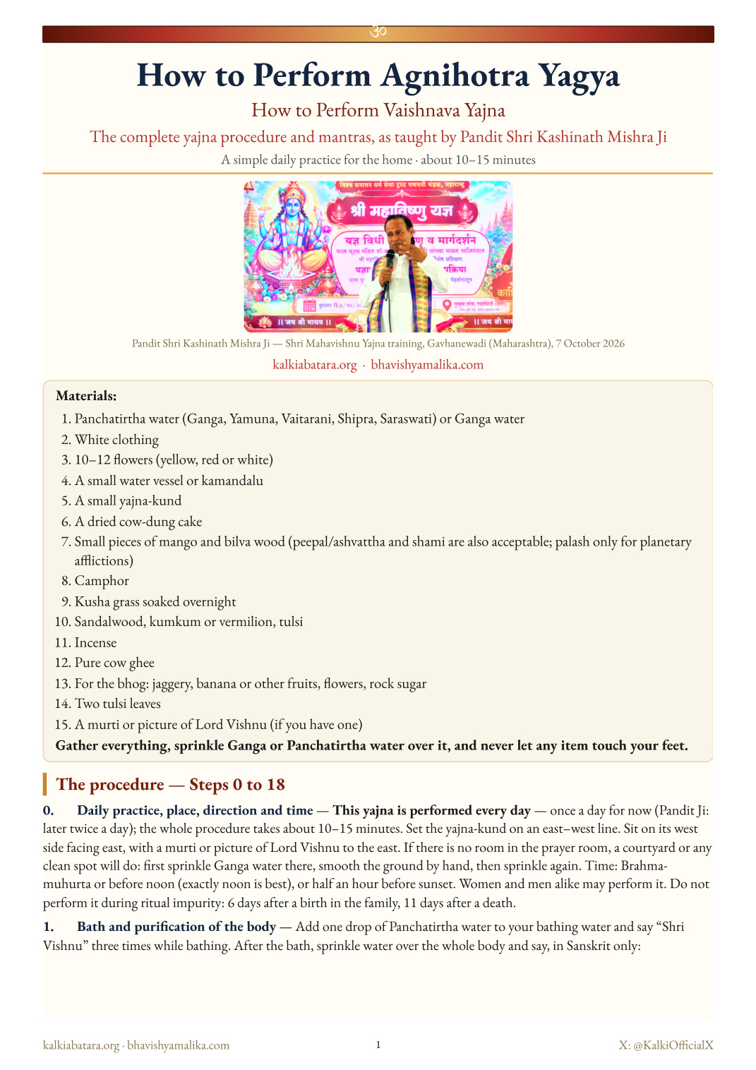 Page 1 of How to Perform Agnihotra Yagya